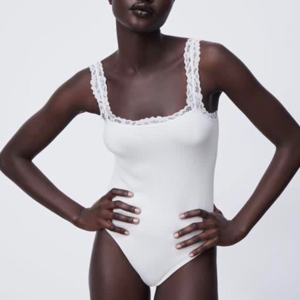 Zara Lace Trim Seamless Ribbed Bodysuit